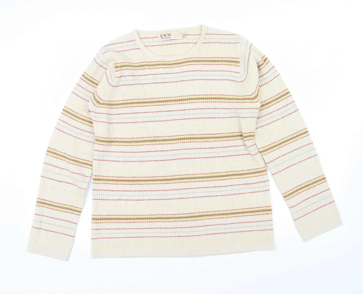 EWM Womens Beige Striped  Pullover Jumper Size M