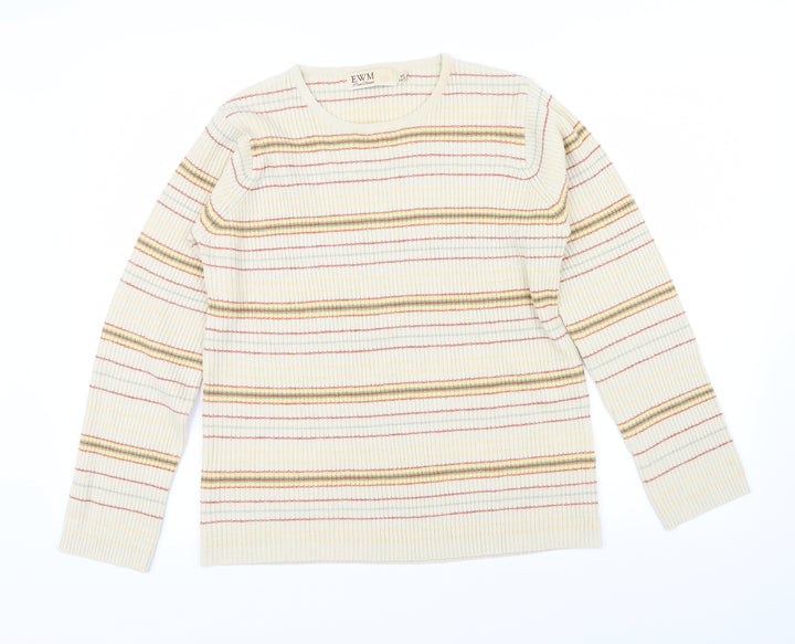 EWM Womens Beige Striped  Pullover Jumper Size M