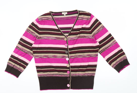 Front view of CG women’s multicoloured striped cardigan jumper, size XL