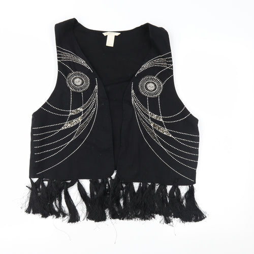 H&M Womens Black Geometric Denim Jacket Waistcoat Size L