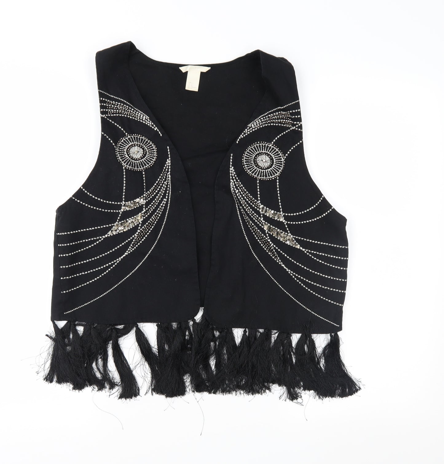 H&M Womens Black Geometric Denim Jacket Waistcoat Size L