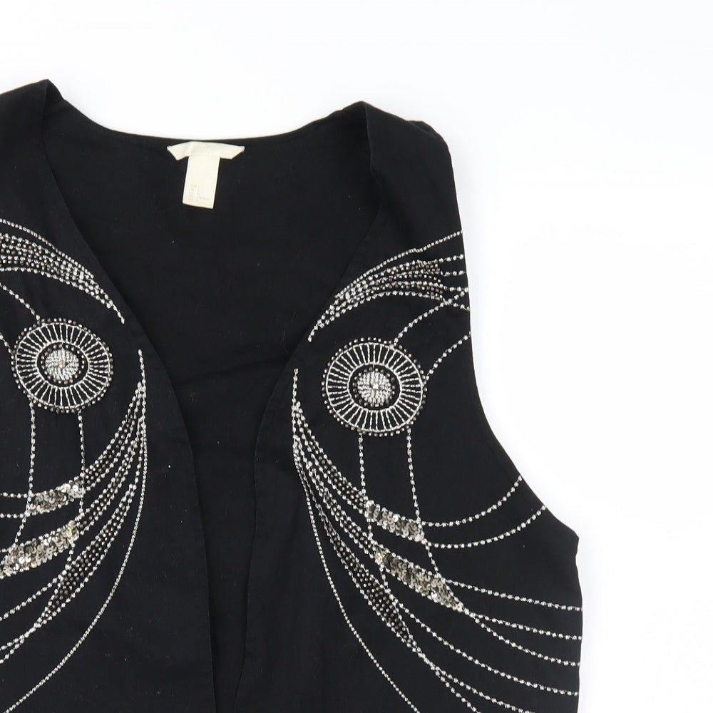 H&M Womens Black Geometric Denim Jacket Waistcoat Size L