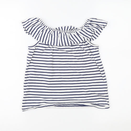 NEXT Girls White Striped Jersey Basic Blouse Size 9 Years