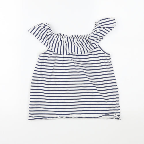 NEXT Girls White Striped Jersey Basic Blouse Size 9 Years
