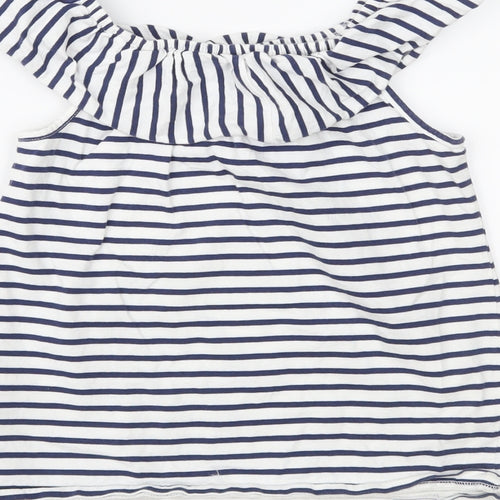 NEXT Girls White Striped Jersey Basic Blouse Size 9 Years