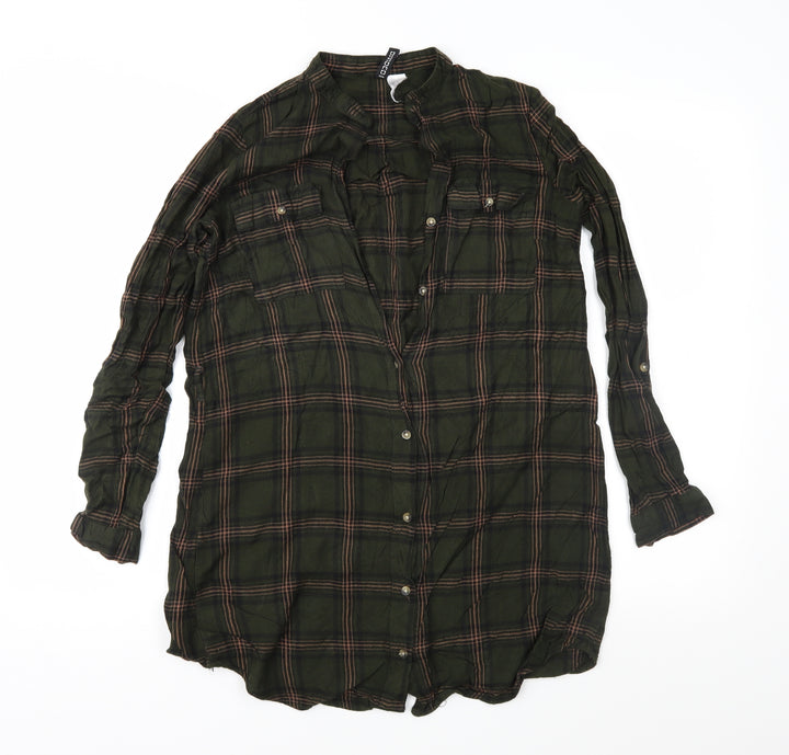 Divided Womens Green Check Basic Button-Up Size 8
