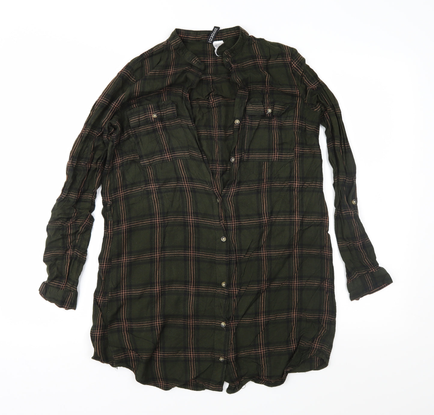 Divided Womens Green Check  Basic Button-Up Size 8