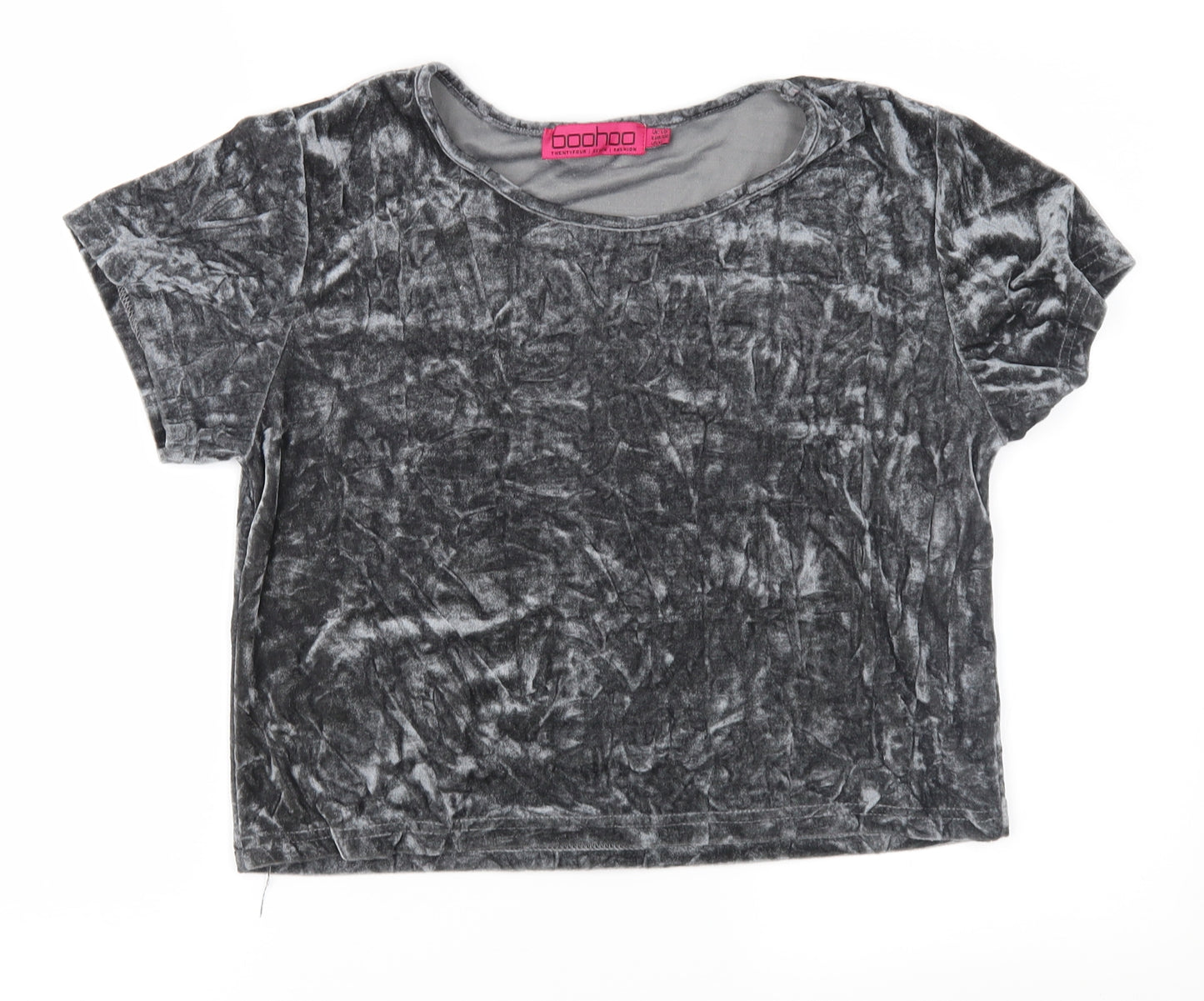 Boohoo Womens Grey  Velour Basic T-Shirt Size 10