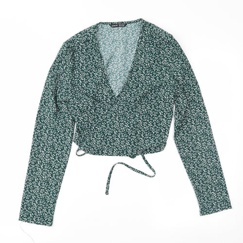 SheIn Womens Green Floral  Wrap Blouse Size 6