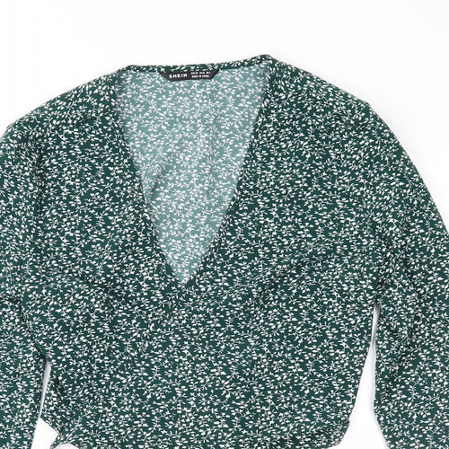 SheIn Womens Green Floral  Wrap Blouse Size 6