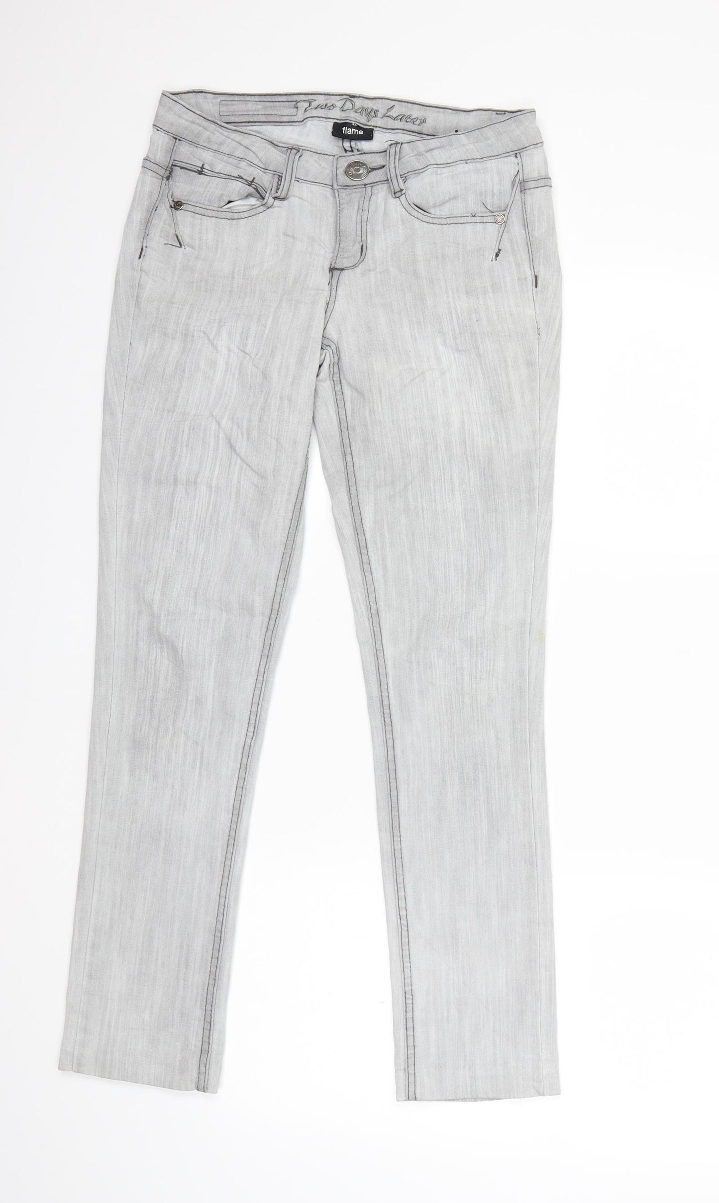 Flame Womens Grey  Denim Straight Jeans Size 8 L28 in