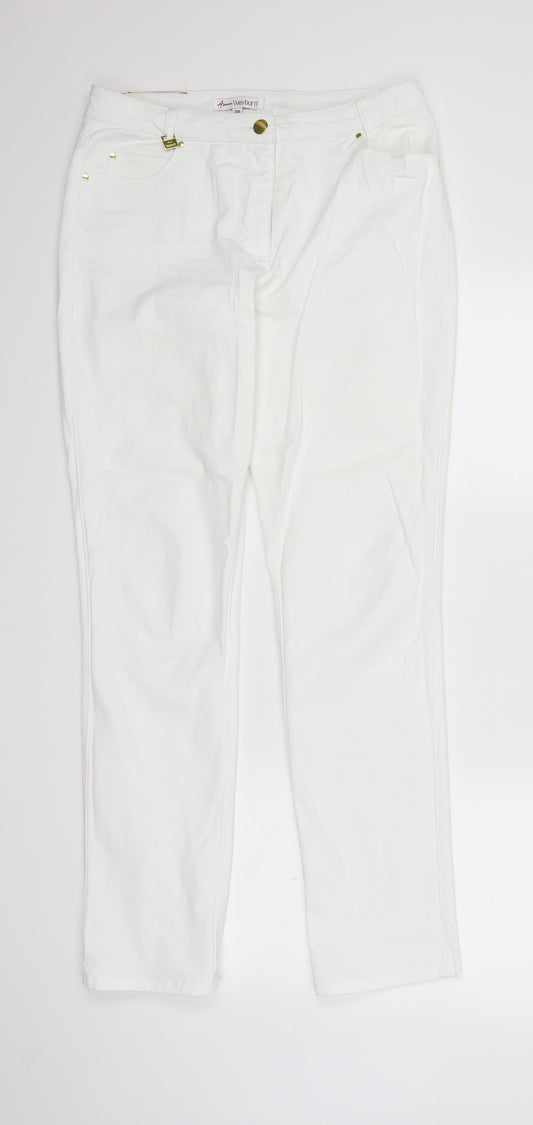 Front view of ANNE WEYBURN women’s white skinny jeans, size UK 10, 31-inch leg