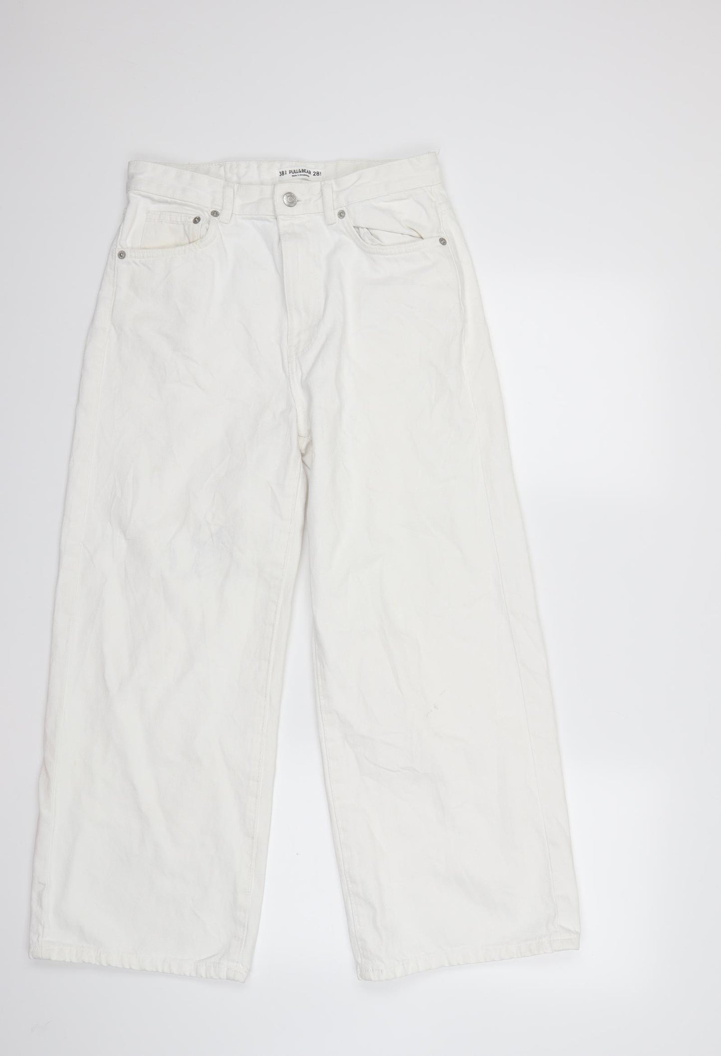 Pull&Bear Womens White  Denim Wide-Leg Jeans Size 10 L26 in