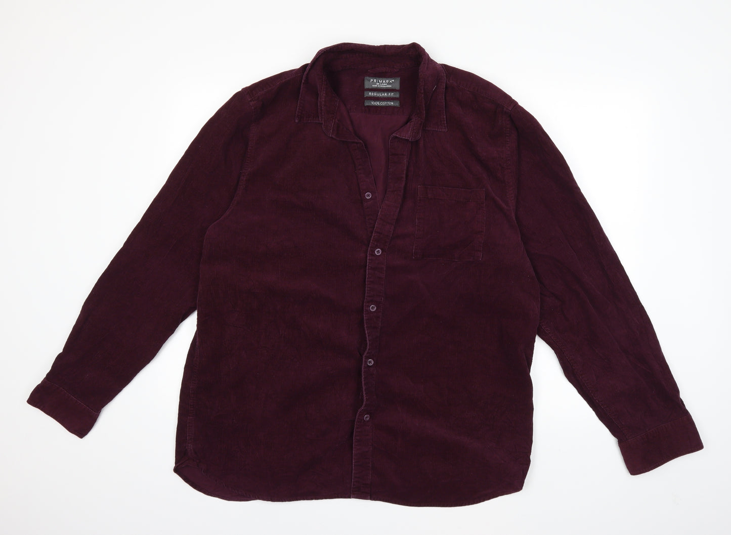 Primark Mens Purple  Corduroy  Button-Up Size 2XL
