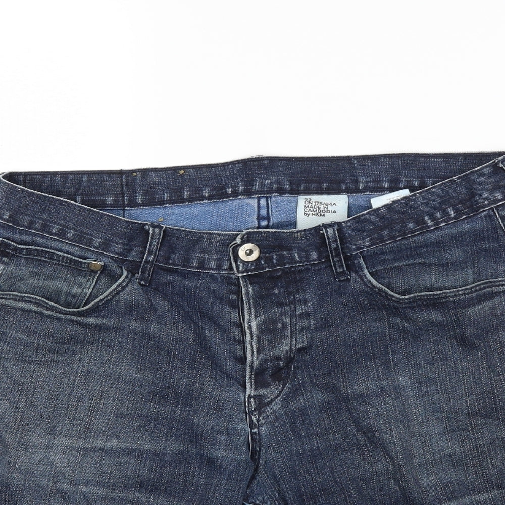 H&M Mens Blue  Denim Cargo Shorts Size 33 in