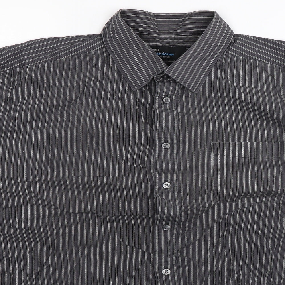 Marks and Spencer Mens Grey Striped   Dress Shirt Size 16.5
