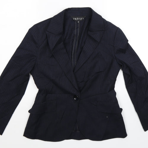 Indivia Womens Blue Striped  Jacket Suit Jacket Size 10