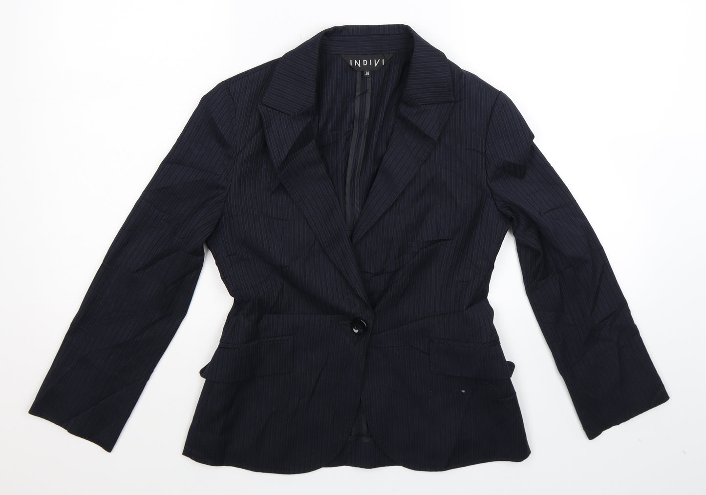 Indivia Womens Blue Striped  Jacket Suit Jacket Size 10