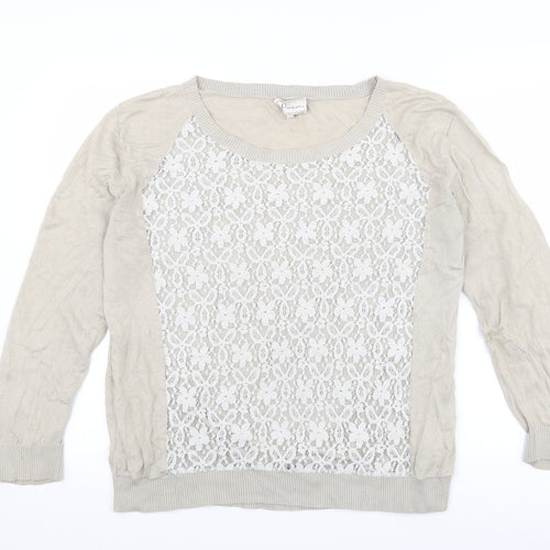 poem Womens Beige   Pullover Jumper Size L  - Lace Detail