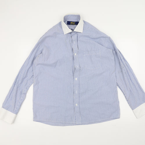 meicy Mens Blue Striped   Dress Shirt Size L