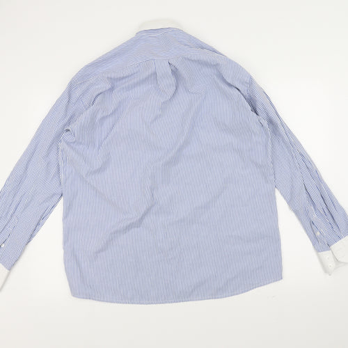 meicy Mens Blue Striped   Dress Shirt Size L