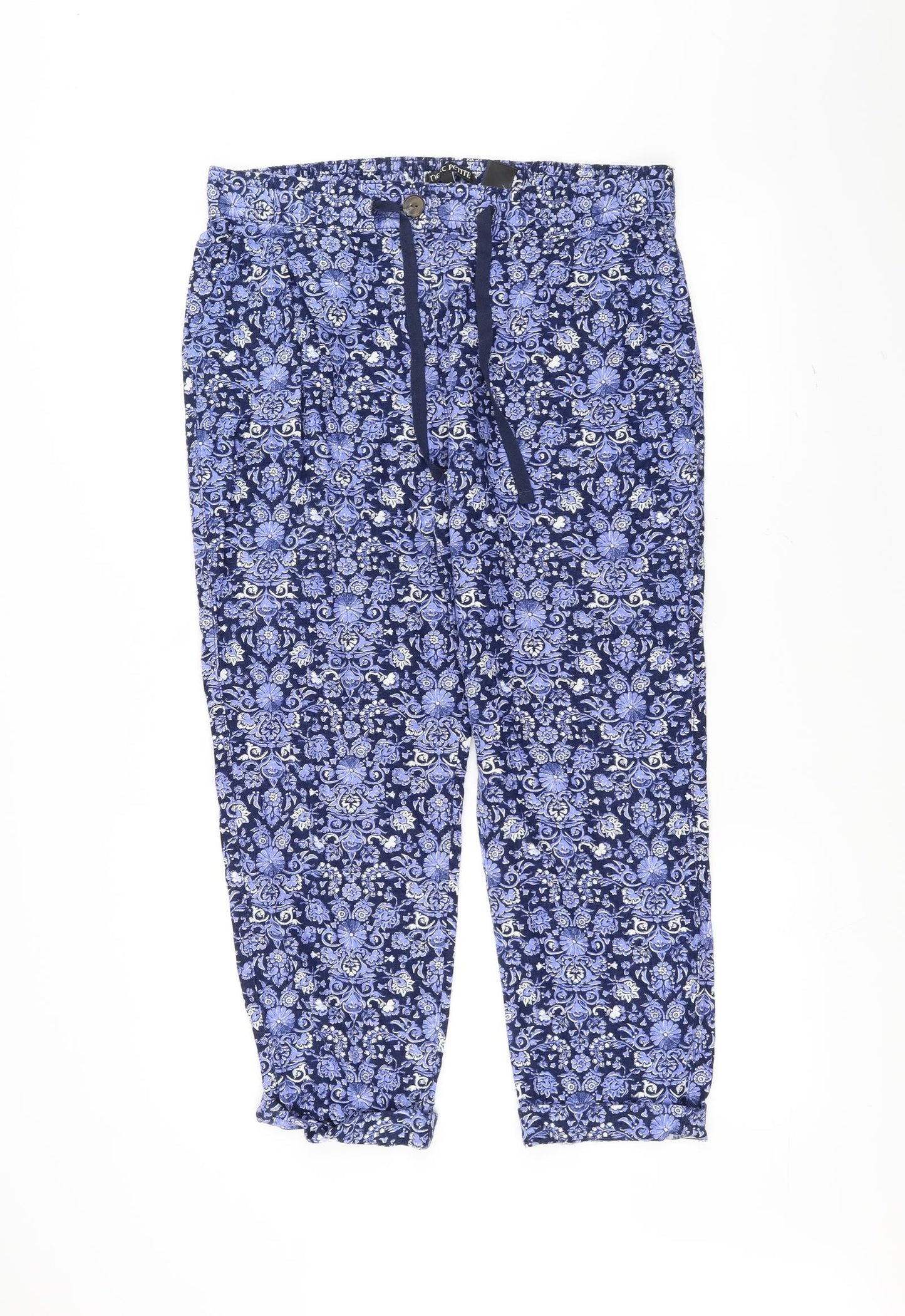NEXT Womens Blue Floral  Trousers  Size 14 L35 in