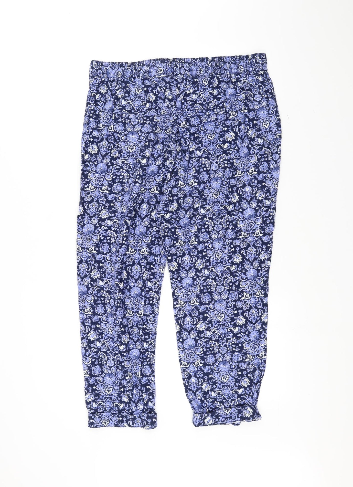 NEXT Womens Blue Floral  Trousers  Size 14 L35 in