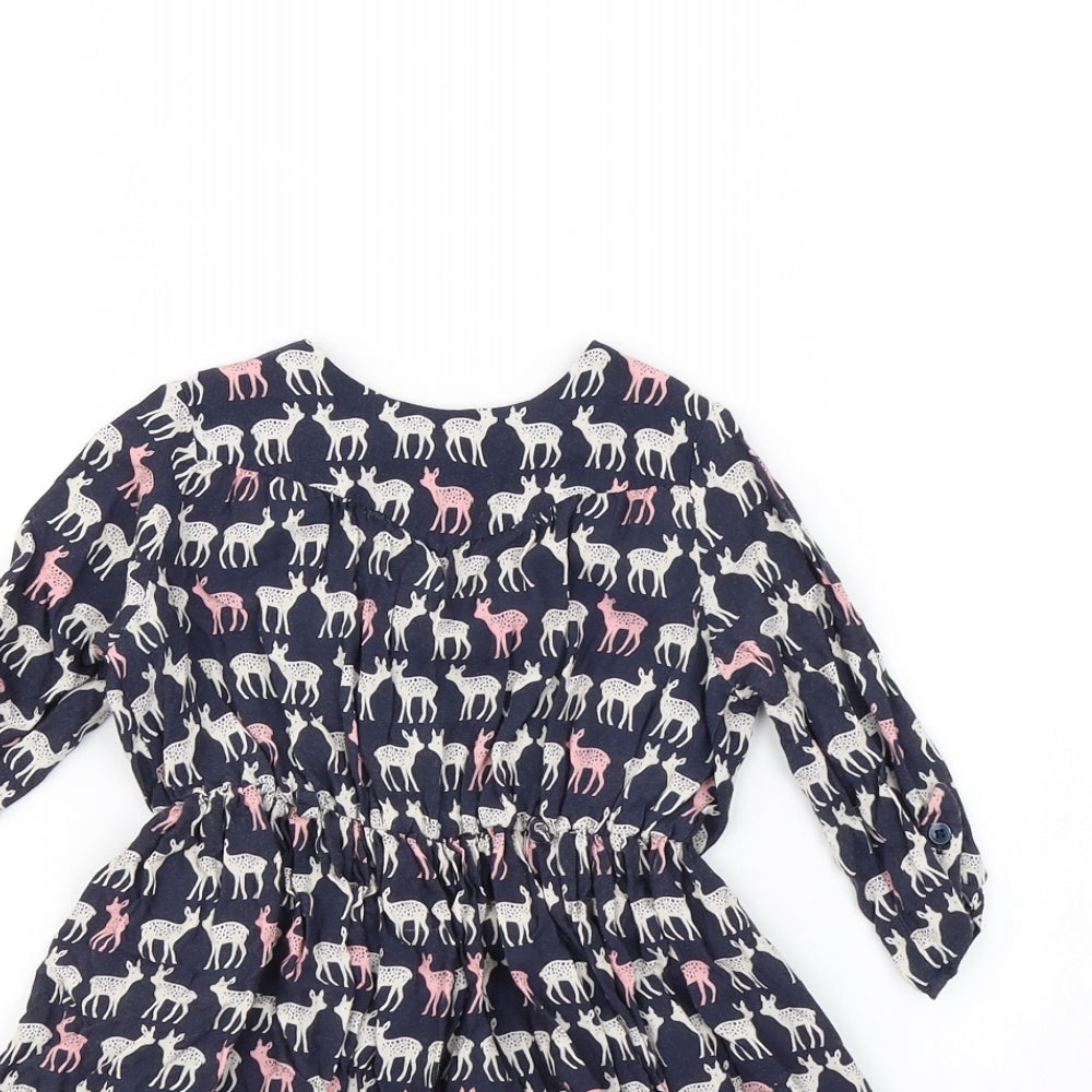 John Lewis Girls Blue Animal Print Ramie Fit & Flare  Size 3 Years