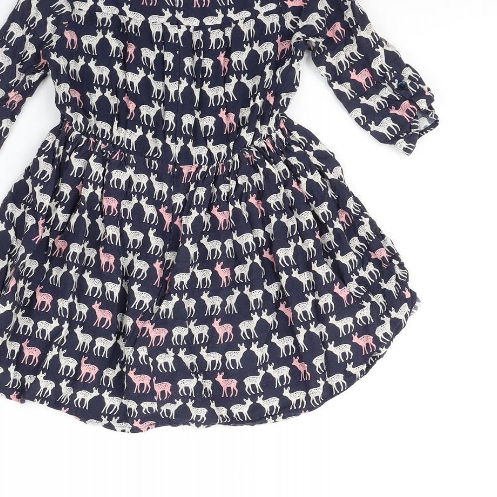John Lewis Girls Blue Animal Print Ramie Fit & Flare  Size 3 Years
