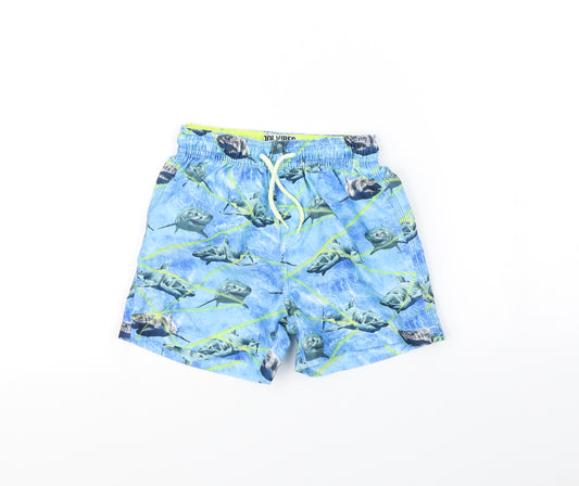 Front view of Pool vibes boys’ blue animal print sweat shorts, size 4, years - shark