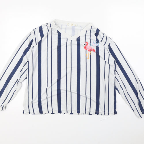 xqgr Womens White Striped  Basic T-Shirt Size L