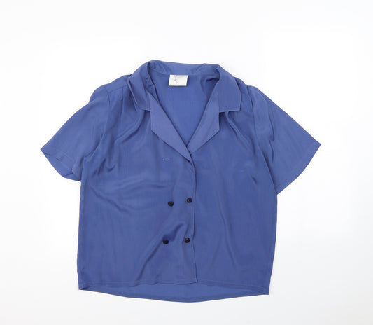 Front view of Amari women’s blue basic button-up, size UK 14