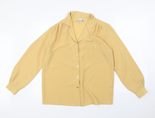 Front view of First Avenue women’s yellow basic button-up, size UK 12