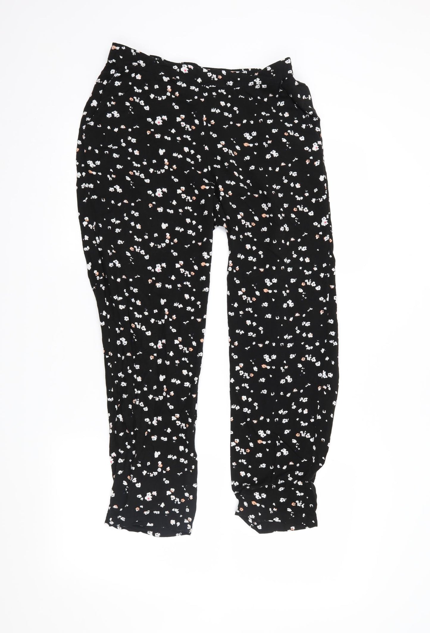 ICHI Womens Black Floral  Trousers  Size 10 L23 in