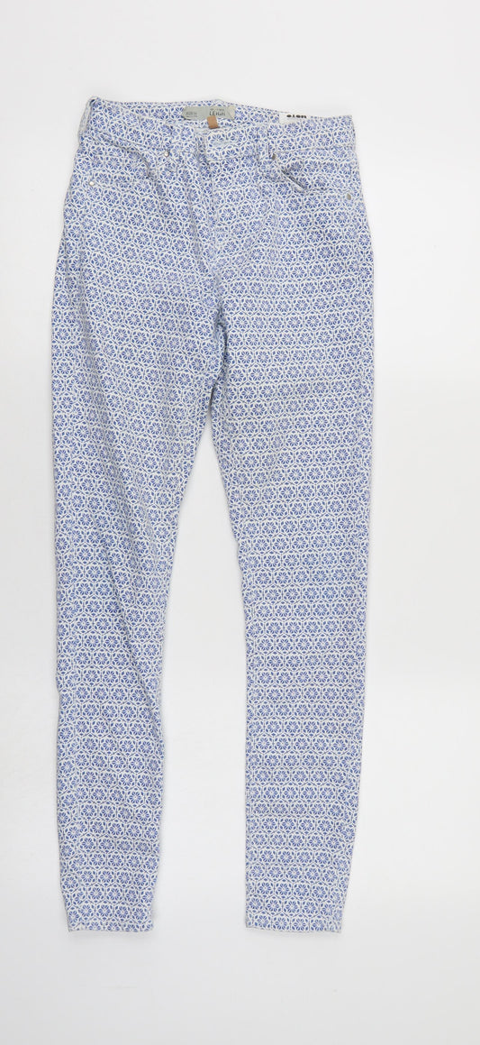 Front view of Topshop men’s blue geometric sweatpants, size 26, 32-inch leg - elastic waist