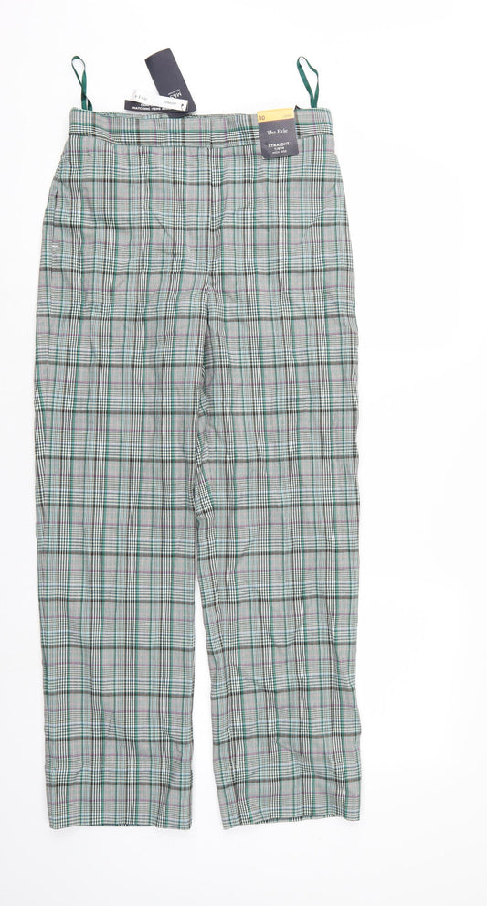 Front view of The Evie women’s multicoloured check trousers, size UK 10, 27-inch leg