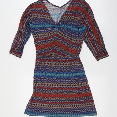 Warehouse Womens Blue Geometric  Fit & Flare  Size 8
