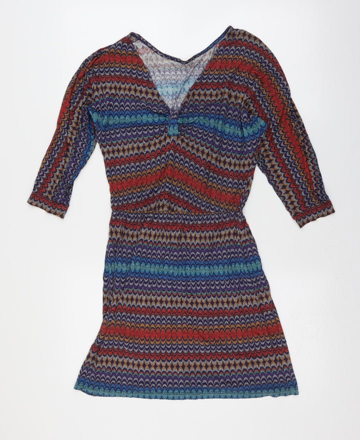 Warehouse Womens Blue Geometric  Fit & Flare  Size 8