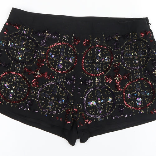 Topshop Womens Black   Hot Pants Shorts Size 10 - Sequin detail
