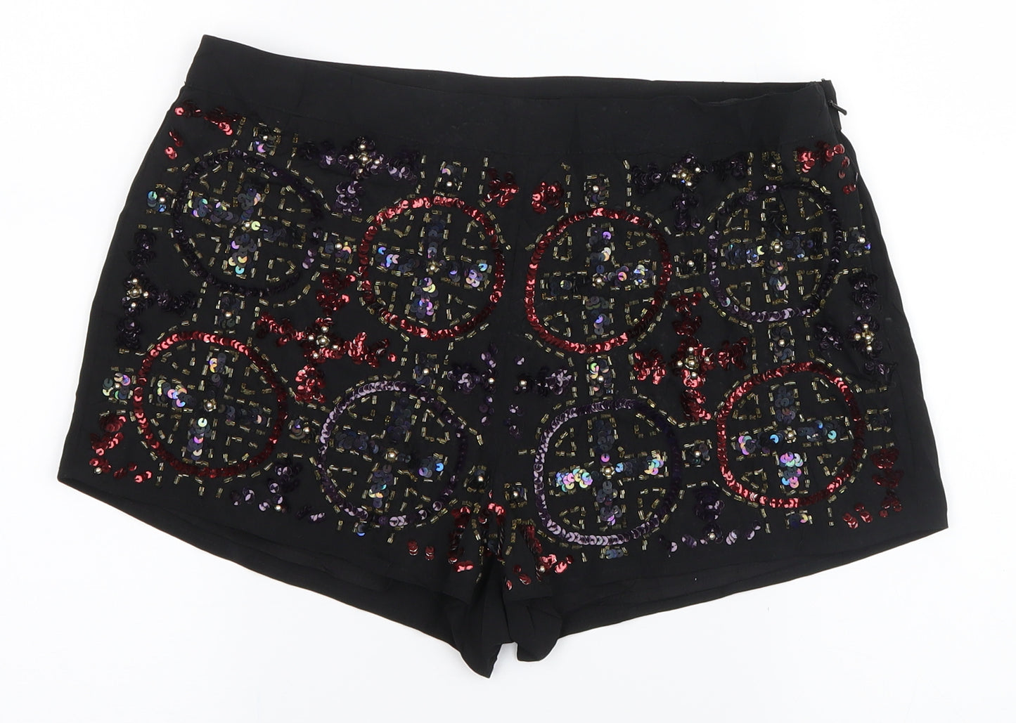 Topshop Womens Black   Hot Pants Shorts Size 10 - Sequin detail
