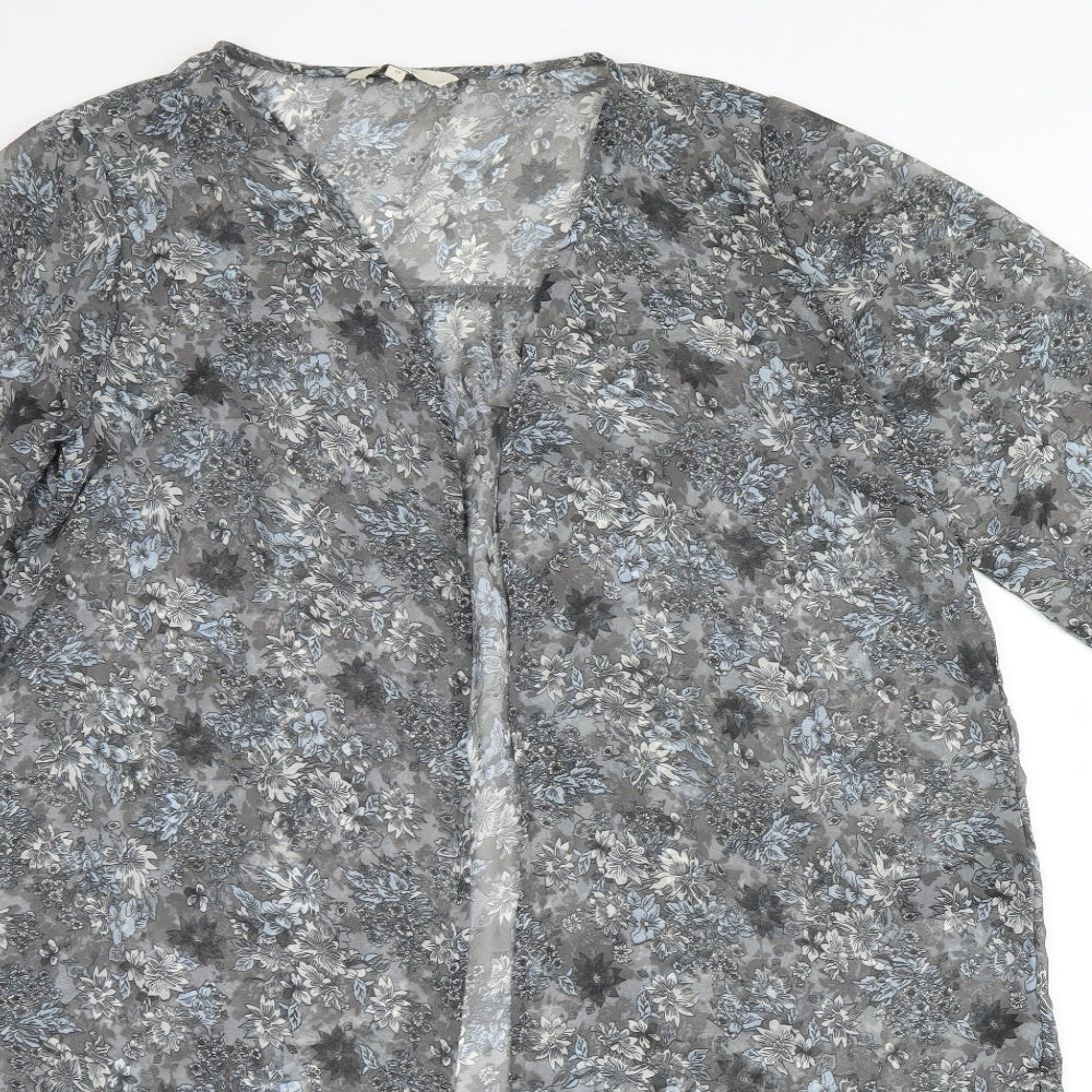 NEXT Womens Grey Floral  Kimono Blouse Size 12  - Pool Cover Up