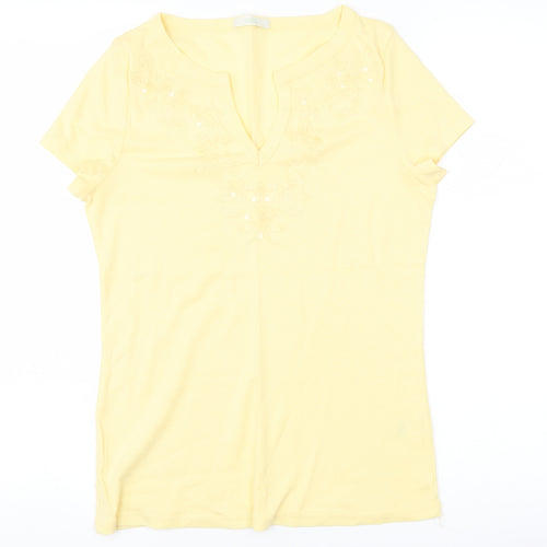 Marks and Spencer Womens Yellow Fair Isle  Basic T-Shirt Size 14