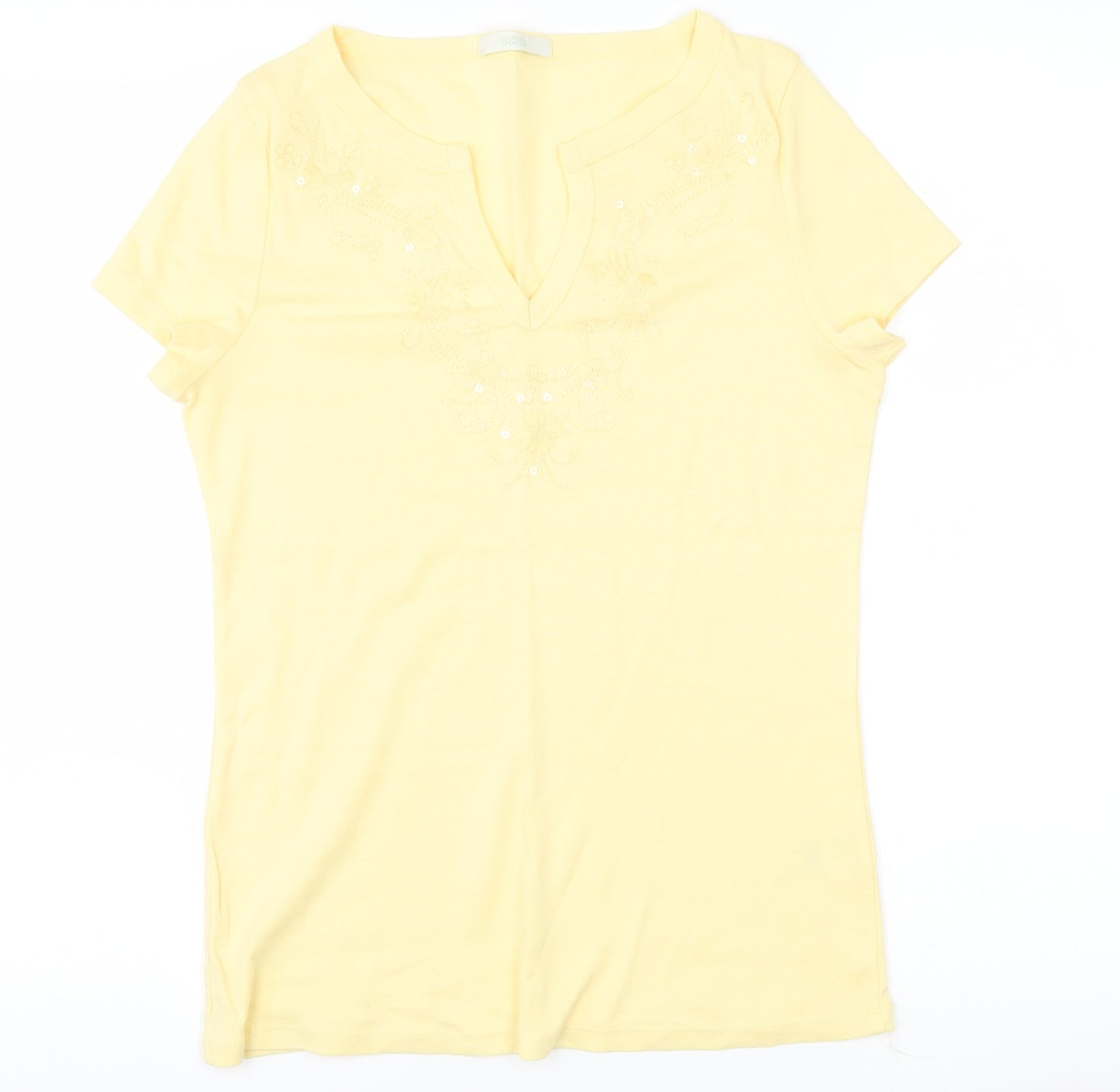 Marks and Spencer Womens Yellow Fair Isle  Basic T-Shirt Size 14