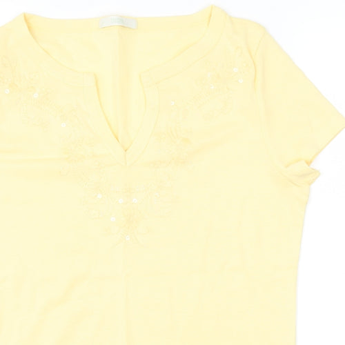 Marks and Spencer Womens Yellow Fair Isle  Basic T-Shirt Size 14
