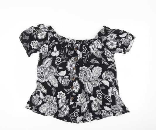 Front view of Papaya women’s black floral basic t-shirt, size UK 12