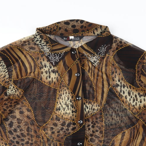 Donna Bella Womens Brown Animal Print  Basic Button-Up Size L
