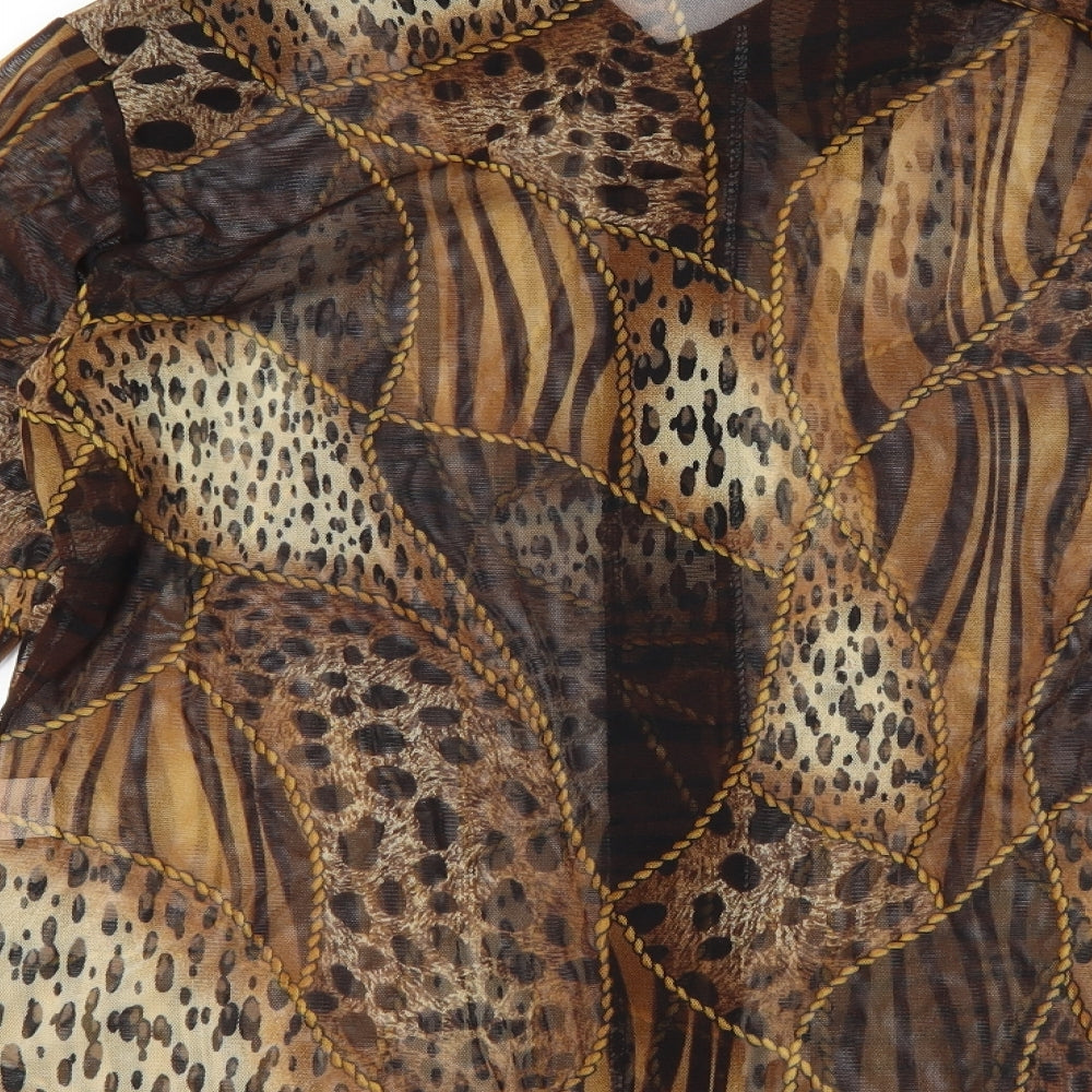 Donna Bella Womens Brown Animal Print  Basic Button-Up Size L