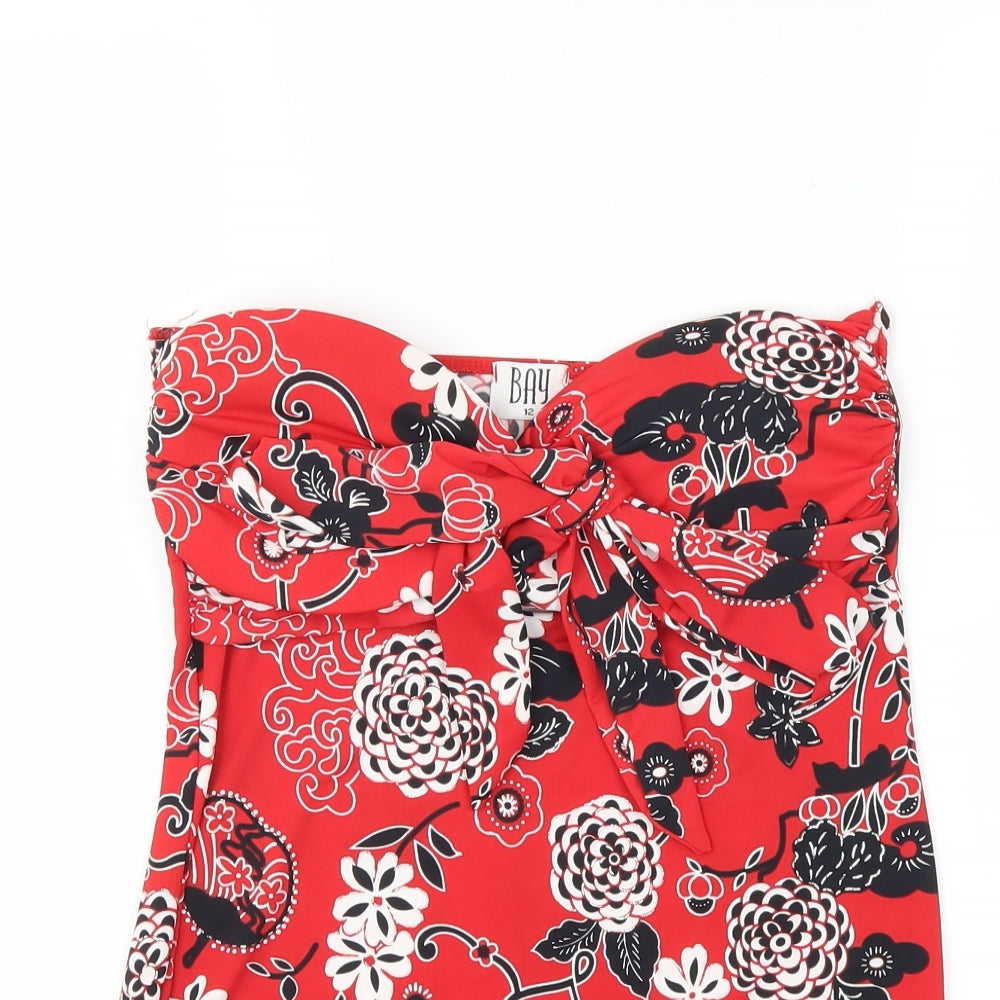 bay Womens Red Floral  Basic Tank Size 12  - Boob Tube tie front