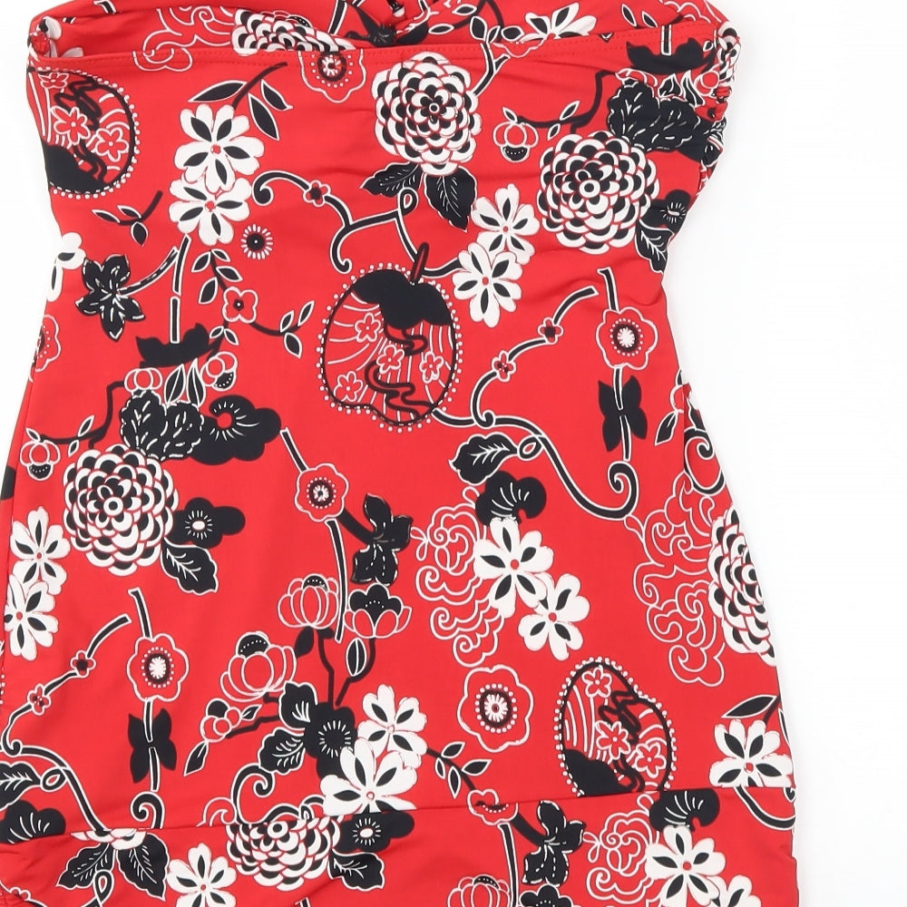 bay Womens Red Floral  Basic Tank Size 12  - Boob Tube tie front