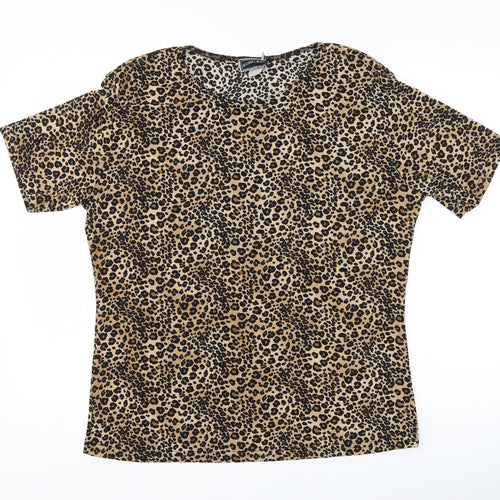 Frazier Lawrence  Womens Brown Animal Print  Basic T-Shirt Size L